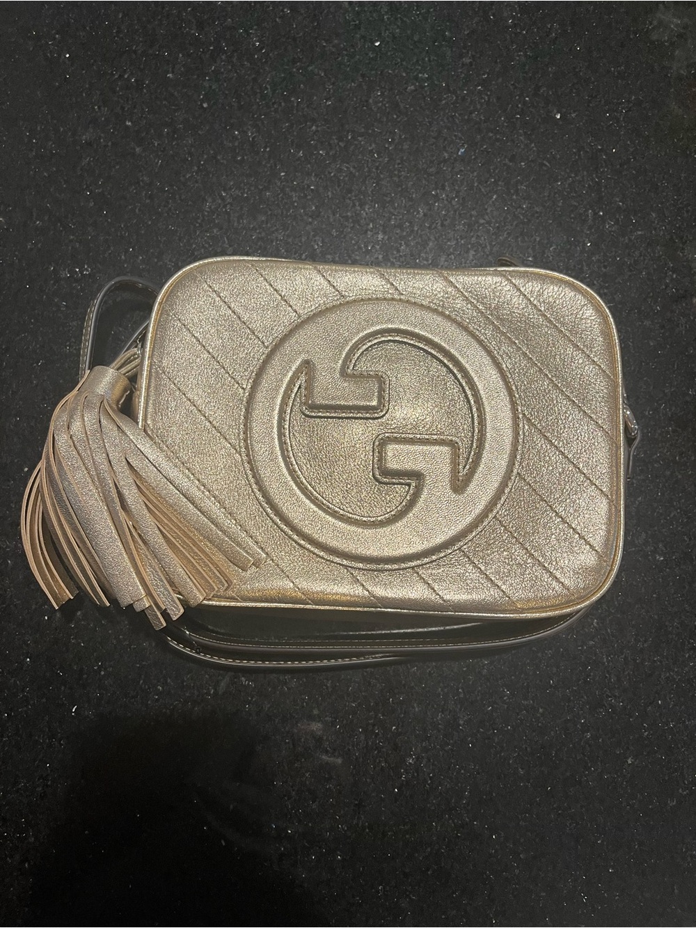 Gucci Metallic Gold Quilted GG Crossbody with Tassel